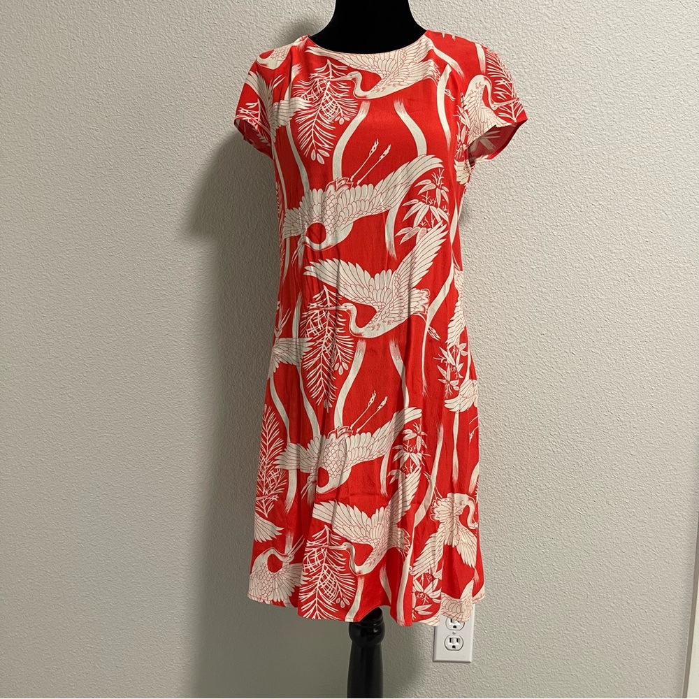Zara | Red Shift Dress with Cranes
